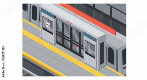 Modern Subway Train Arriving at Station Platform.