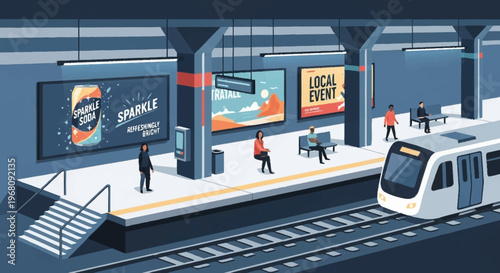 Modern Train Arriving at a Busy Station Platform.