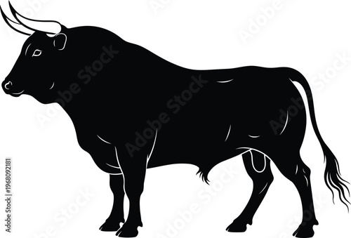 Black Bull Silhouette Vector Standing Male Cattle Animal Icon for Farm Logo