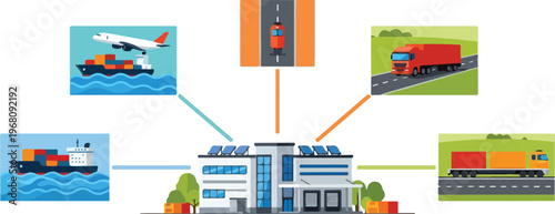 Global logistics and supply chain management network connecting various transportation modes