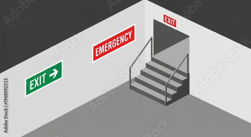 Emergency Exit Stairwell with Signage.