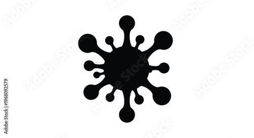 A stark black silhouette depicts a stylized virus or germ with multiple circular protrusions high quality