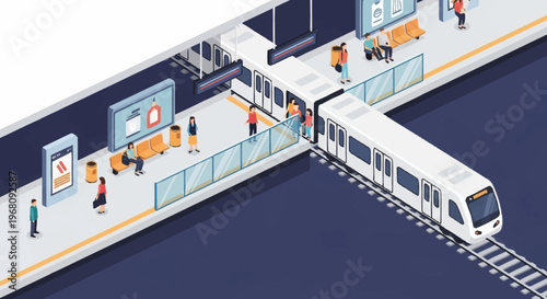 Modern Subway Train Arriving at Station Platform.