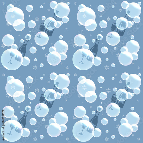 Blue Champagne Bubble Seamless Pattern