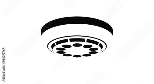 A minimalist black and white illustration depicts a simplified abstract flying saucer shape high quality professional