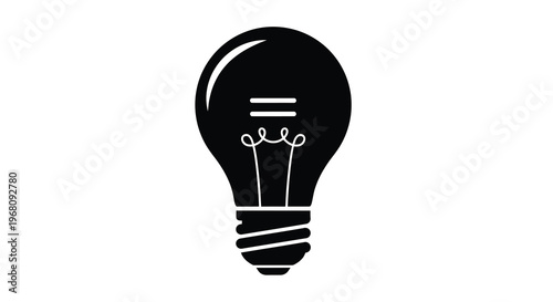 Fotografia A simple black silhouette of a traditional incandescent light bulb on a white ba