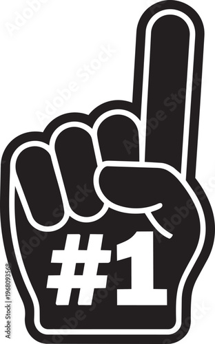 Fan foam hands number one set. Vector illustration of sports fan finger gloves with #1 sign. Collection of red, blue, green, black icons for game support. Winner champion concept.