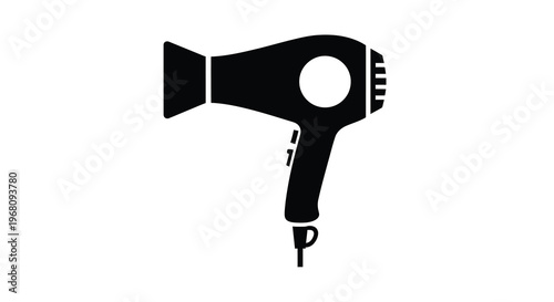 A simple black silhouette depicts a hair dryer a common tool for styling hair high quality