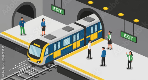 Modern Subway Train Arriving at Station Platform.