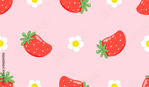 Summer seamless pattern with strawberry cute cartoon