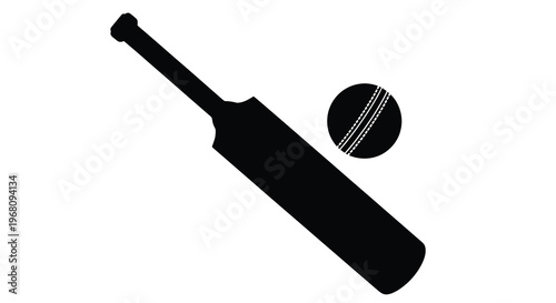 A simple black silhouette depicts a cricket bat and ball representing the sport high quality professional