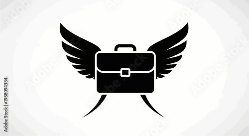 A black briefcase with wings spread wide on a white background symbolizes freedom.