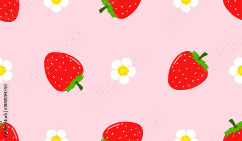Summer seamless pattern with strawberry cute cartoon