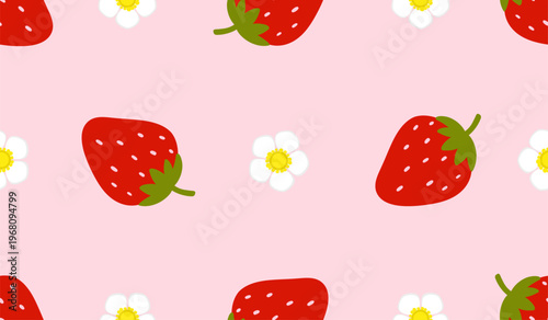 Summer seamless pattern with strawberry cute cartoon