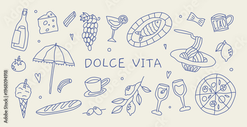 Mediterranean food doodle set