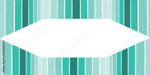 White Hexagonal Shape on Teal Striped Background.