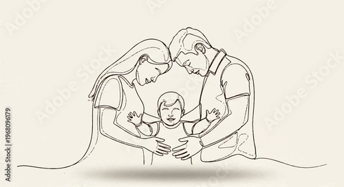 Loving family with parents embracing their happy baby in a warm tender moment of love and connection