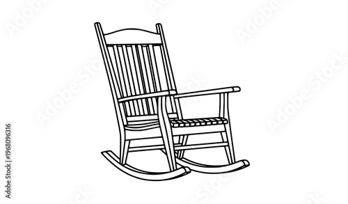 Rocking chair outline icon with wooden curved design line art vector illustration