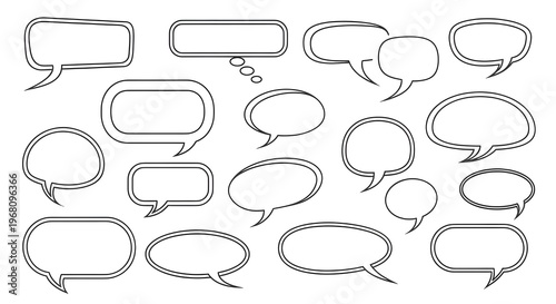 Set of 18 Blank Hand-Drawn Speech Bubbles Vector