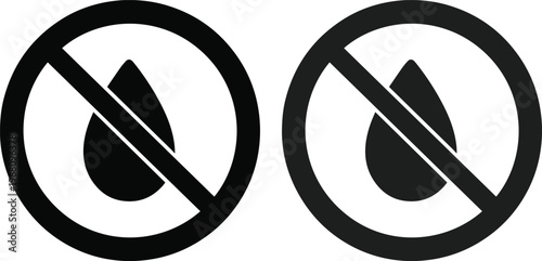 No Water Drop Icon, black vector graphic symbol for waterproof or liquid-free product labeling, moisture restriction sign, prohibition of liquids