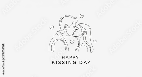 Romantic couple kissing with hearts on happy kissing day love illustration