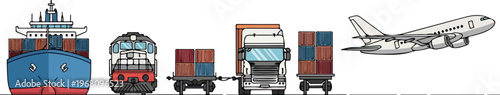 Global Logistics and Transportation of Goods via Ship, Train, Truck, and Airplane