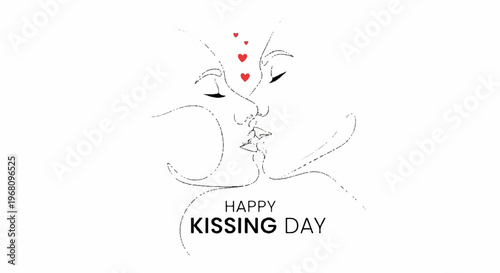 Romantic couple kissing with hearts valentine's day illustration love concept graphic design element