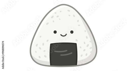 A cute cartoon onigiri with a smiling face on a white background