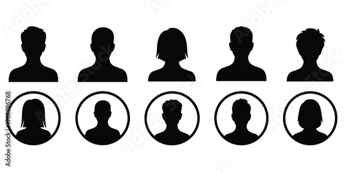 Black Silhouette Icons of Diverse Male and Female Head Profiles person