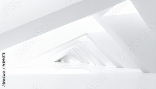 Minimalist Abstract Architecture Interior with White Geometric Shapes and Bright Light for Wellness Design.
