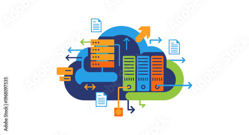 Conceptual illustration depicting cloud computing and data processing technology