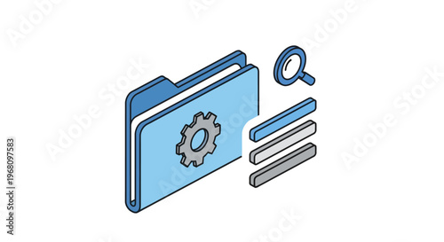 Conceptual illustration of settings, files, and search functionality in a modern graphic style
