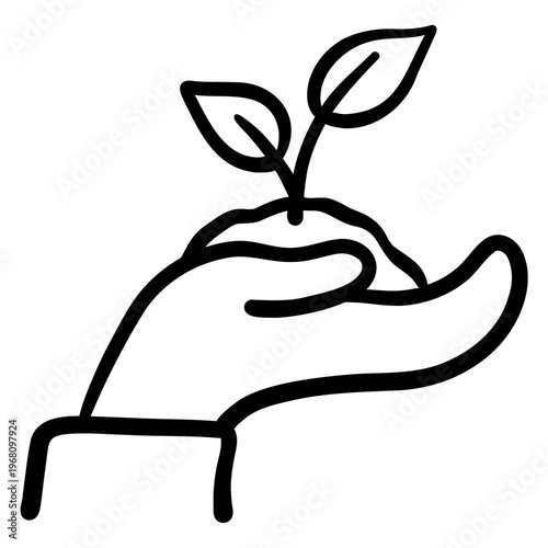 Hand supporting a small plant symbolizing sustainability and growth