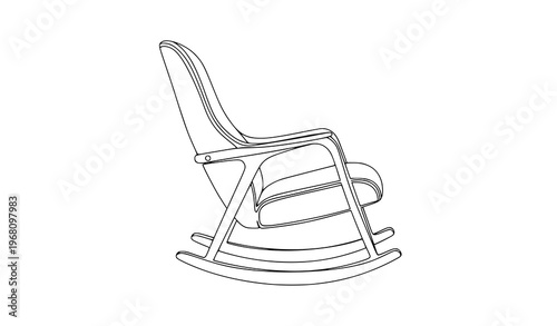 Side view rocking chair outline icon minimal furniture line art vector