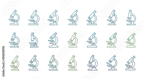 Illustration of Multiple Microscopes arranged, ideal for scientific presentations or design projects
