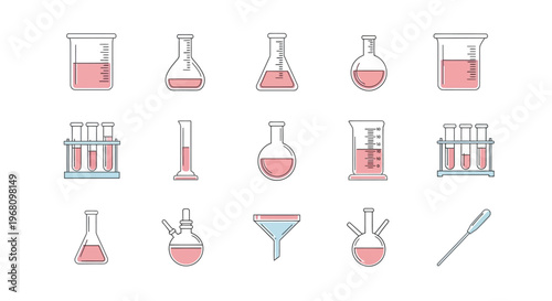 Illustration of scientific lab equipment in minimalist flat design against a white background