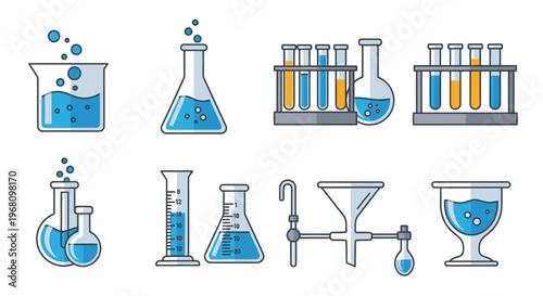Illustration of Scientific Laboratory Equipment and Chemical Glassware in Modern Style