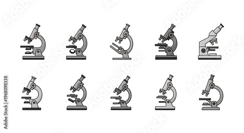 Illustration of various microscope designs for scientific research and educational purposes