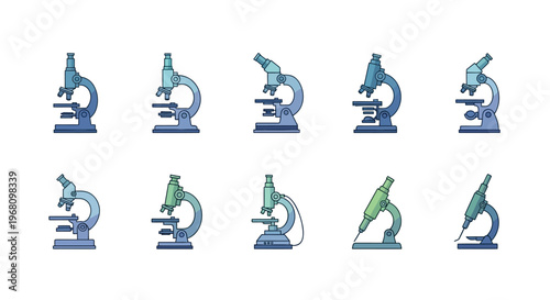 Illustration of various microscope designs for scientific research and educational purposes