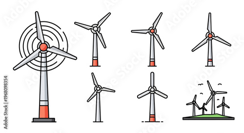 Illustration of Wind Turbines Depicting Renewable Energy Sources and Sustainable Practices