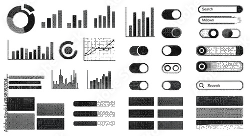 A black and white illustration of various dairy products including milk, cheese, and butter