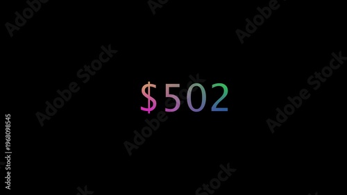 Colorful Animated Dollar Counter Rising on Black Background