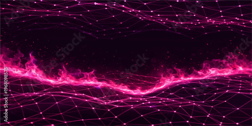 An abstract fractal design features glowing lines and light waves in a virtual reality space to create a high-tech motion texture backdrop for modern communication science templates