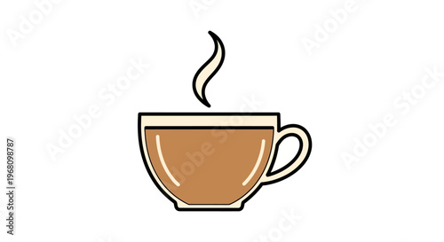 Illustrated cup of coffee with steam rising against a clean white background