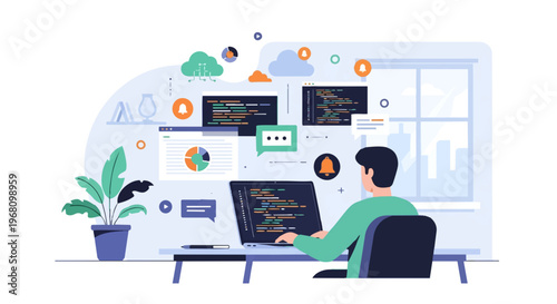 Man Working on Computer Screen.