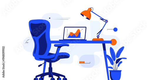 Office Chair with Desk and Lamp.