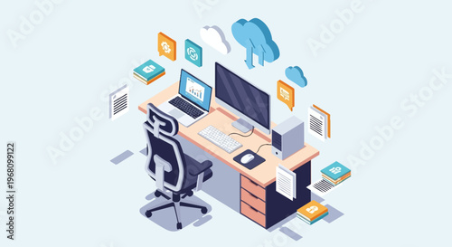 Office Workspace with Modern Computer Setup.