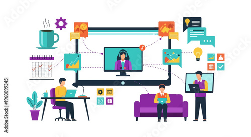 Remote workers collaborating online together.