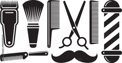 Set of barbershop icons isolated on white background. Barbershop and haircuts salon design elements. Vector illustration
