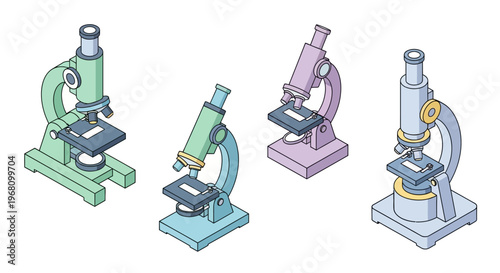 Illustration of colorful microscopes with detailed perspective suitable for research